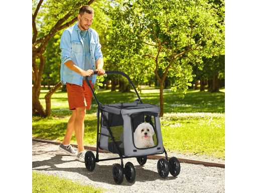 Foldable Pet Stroller Dog Cat Cushion Included Wheels with Brake Cloth 600D Oxford