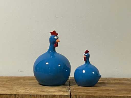 Set van 2 Bolkippen H25cm & H14cm Blue