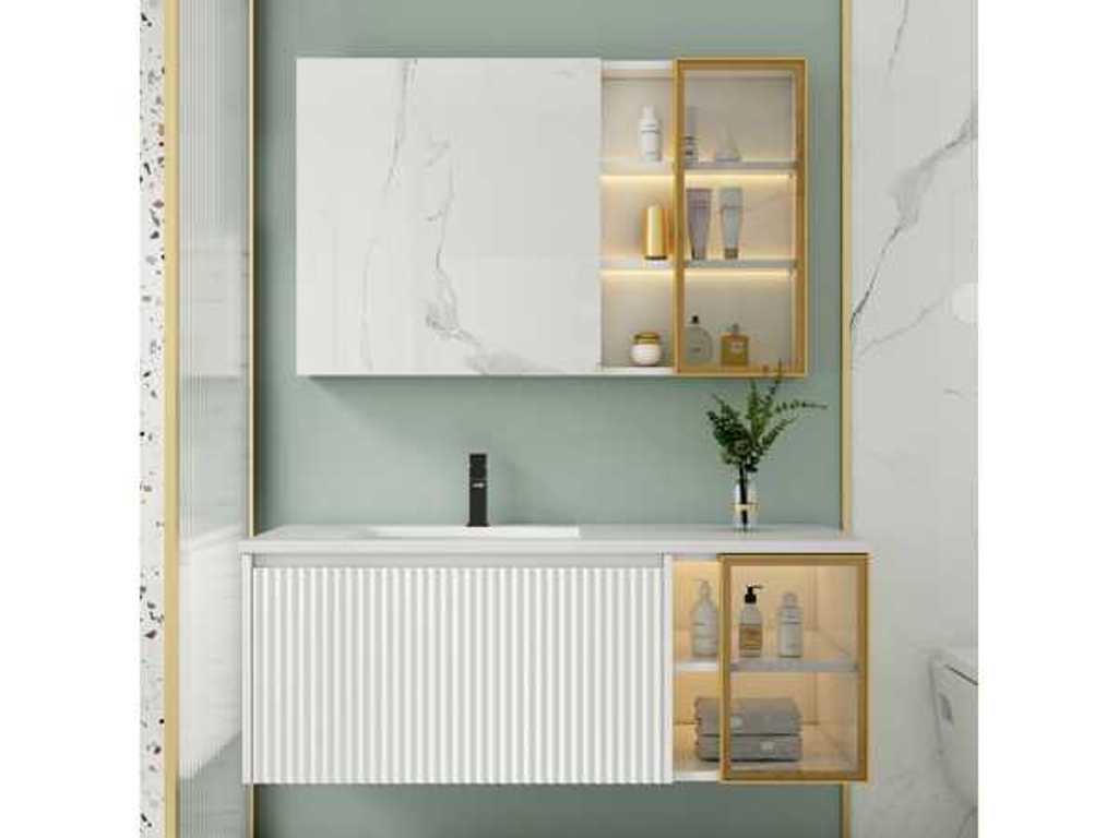Meuble de salle de bain 1 personne 100 cm blanc - Robinetterie incluse