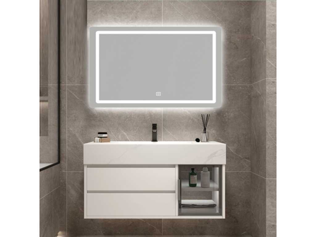 Meuble de salle de bain 1 personne 90 cm blanc - Robinetterie incluse