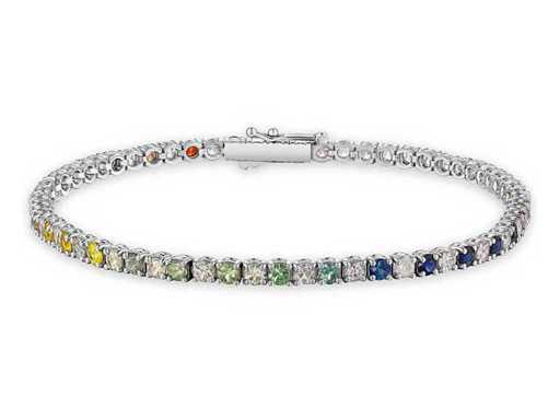 Braccialetto di Zaffiro Naturale Multicolore di lusso 5,24 carati in oro bianco 18k, 9,46 grammi