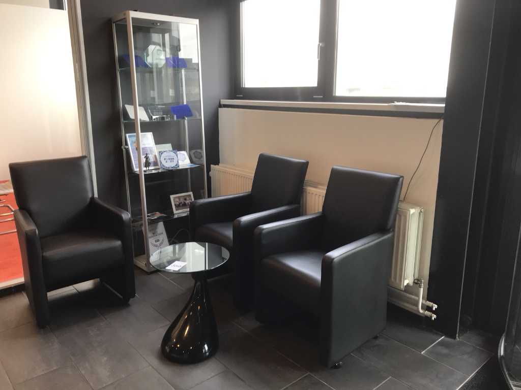 Waiting room, seating area and display cabinet