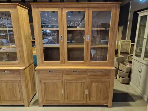 Vitrine en teck diamant moderne 160 x 50 x H210cm 6 portes