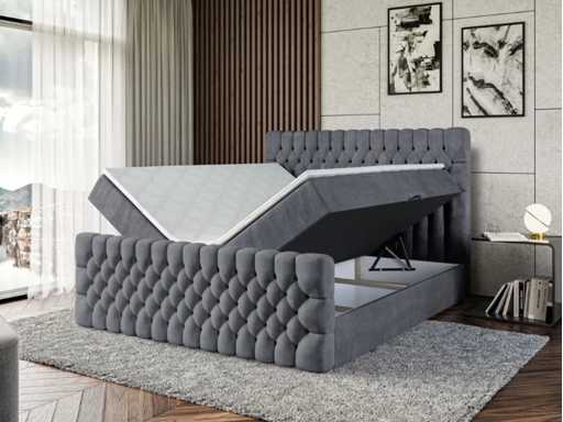 Box spring bed 120x200 - matras - matras topper - borst - fluweel Donkergrijs