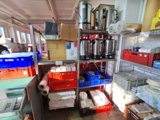   Stainless Steel Shelf with Contents + Dispenser + Roll of Film + Garbage Bags