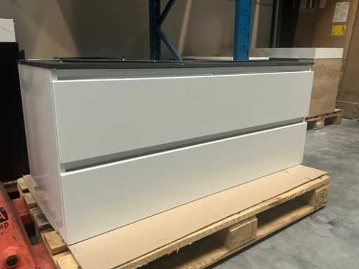 Wavedesign Lucido Sockel weiße Badezimmermöbel 120 cm