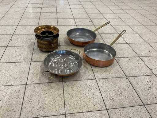 Koperen pannen en brander (4x)