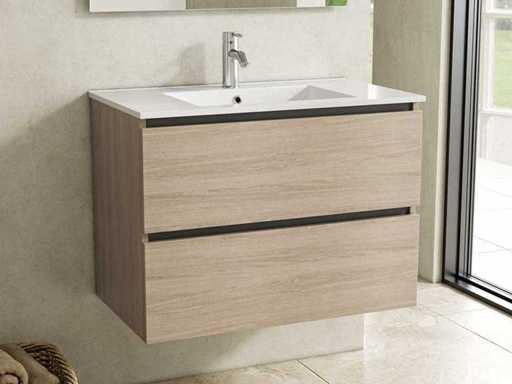 Karo - Badkamermeubel Walnut 80 cm + wastafel