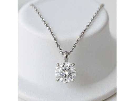 Solitaire 2.0 ct. Pendentif diamant sur chaîne en or blanc