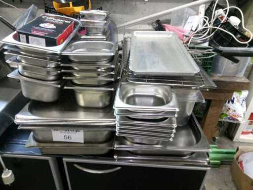 Lot of stainless steel bowls and shelves 