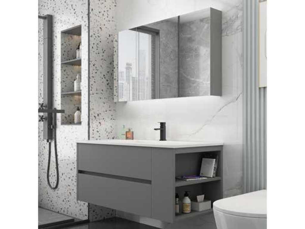 Mobilier de baie complet pentru 1 persoană 120 cm alb - robinet incl.