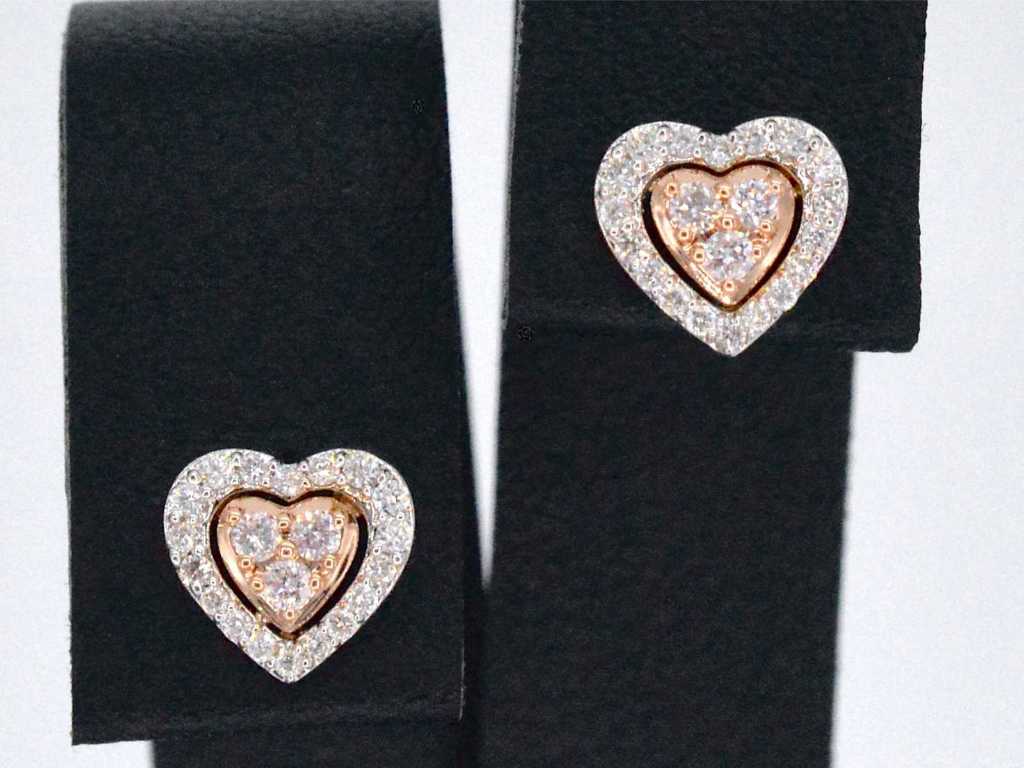 White Gold Heart Shaped Earrings with Natural Pink and White Diamond