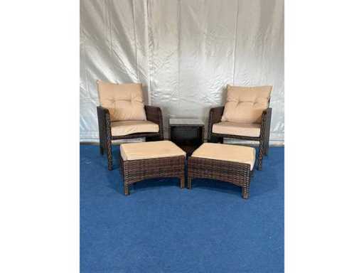 Ensemble de jardin : 2 chaises avec ottoman et table