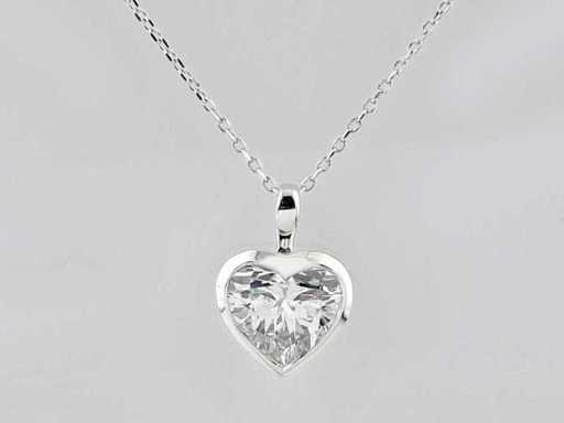 Collana in oro bianco 14 KT con ciondolo 2.05 CT con diamante coltivato in laboratorio