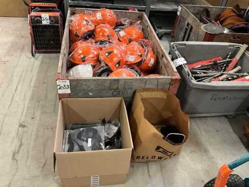 Lots of safety helmets and accessories