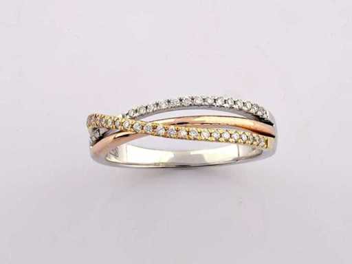 14 KT Geel-Wit-Roze Ring Met Natuurlijke Diamant