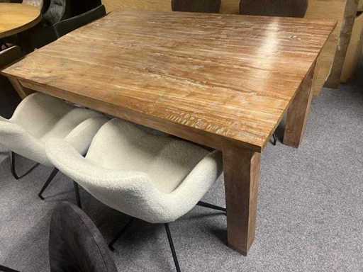 Table à manger 160 x 100 x 78 cm Teck Campo PLUS 4 chaises en peluche 2 * beige / 2 * marron table 160 x 100