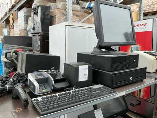 Caisse enregistreuse, terminal de paiement, tiroir-caisse, scanner et moniteur