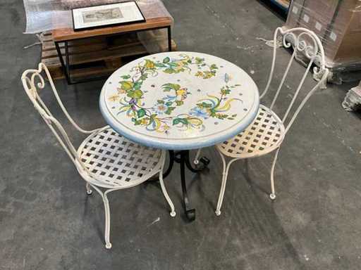 Hand-painted lava stone terrace table