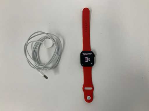 Apple Watch Series 8 45mm GPS Midnight Aluminium z czerwonym paskiem sportowym
