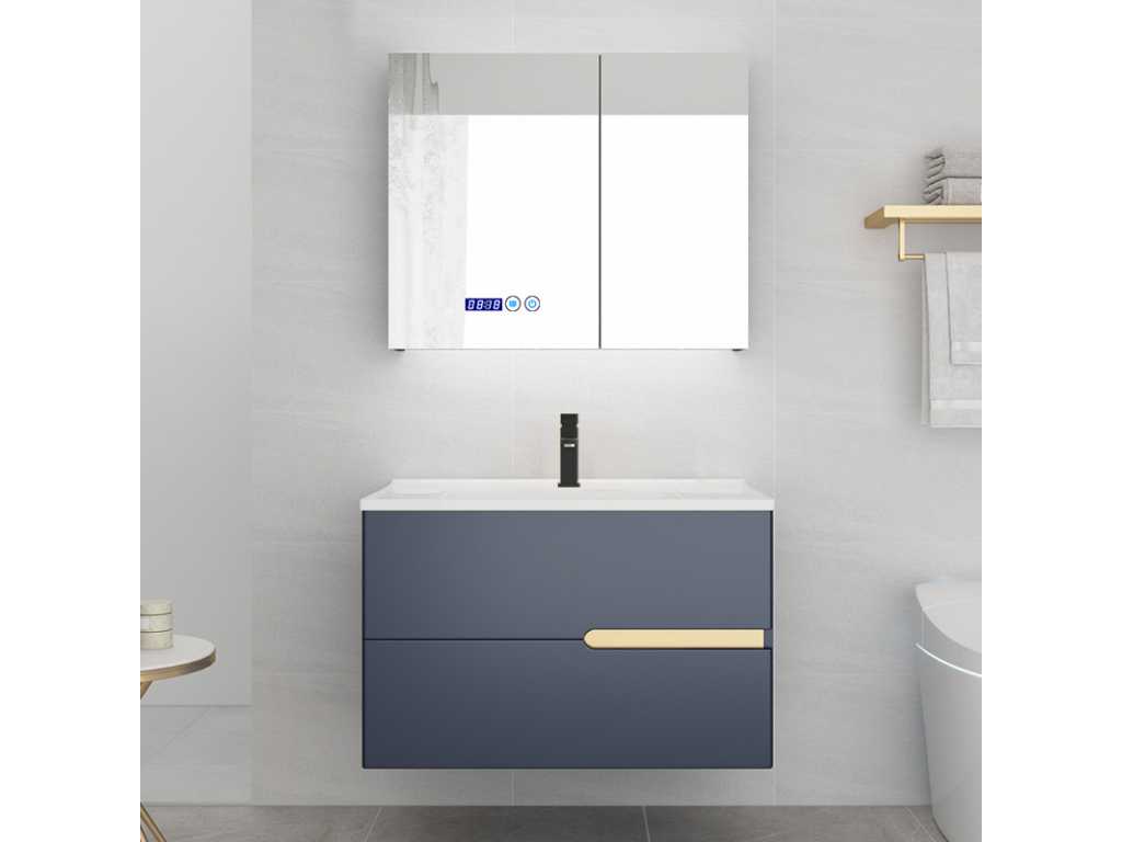 Meuble de salle de bain 1 personne 90 cm blanc - Robinet inclus