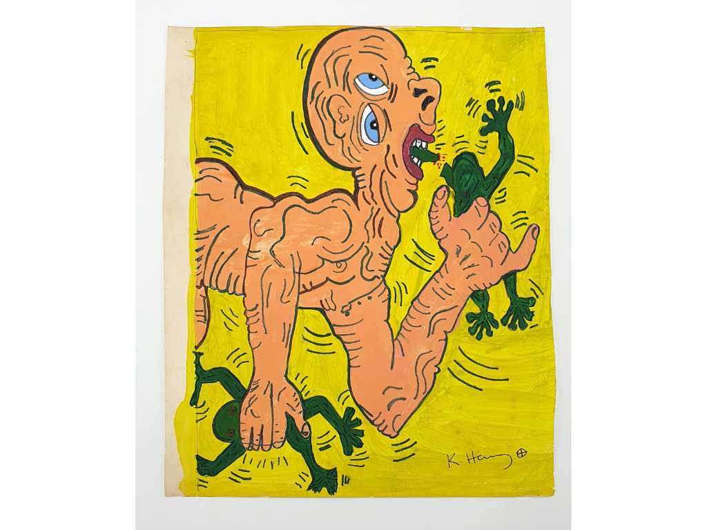 Dessin au feutre Keith Haring de 1990  - Monster