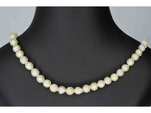 Pearl necklace with yellow tag