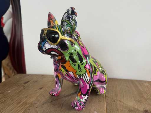 Bulldog zit bril Graffiti H22cm