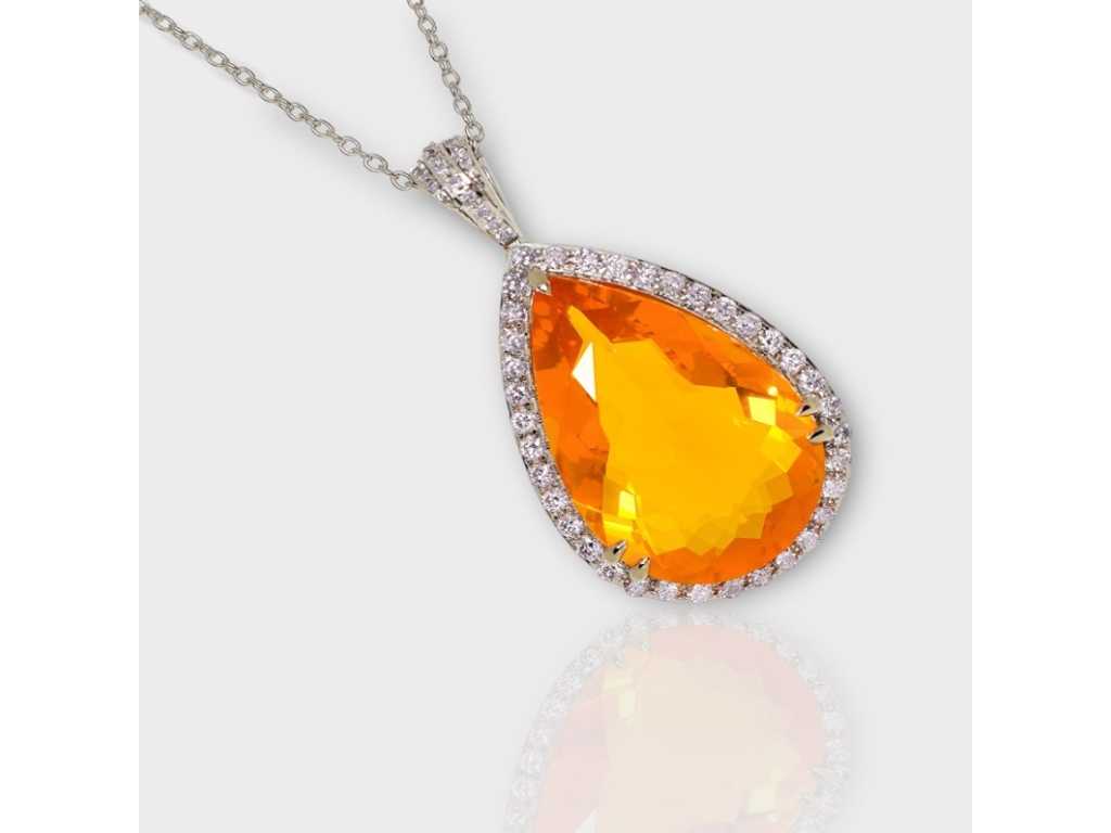 Luxury Pendant Natural Orange Fire Opal with Pink Diamonds 8.44 carat
