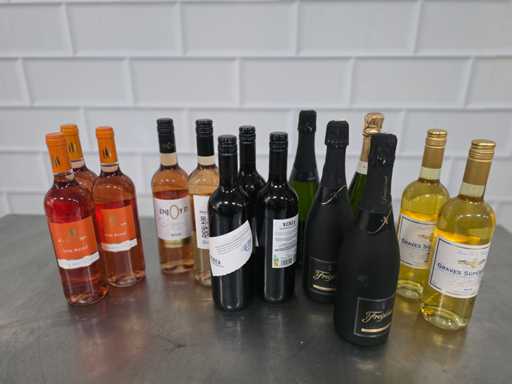 Diverse witte, rosé en rode wijn fles (14x)