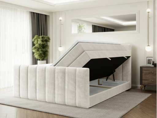 Box spring bed 200x200 - matras - matrastopper - borst - beige fluweel