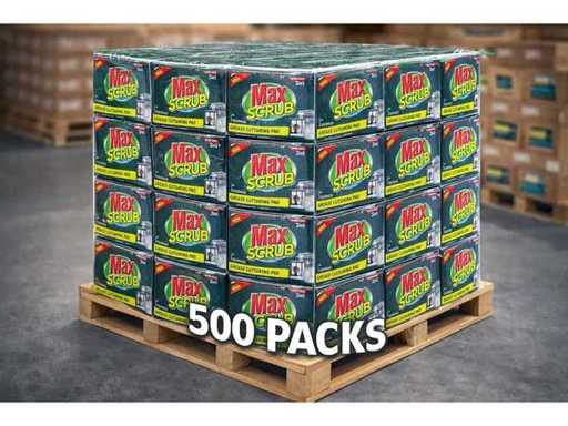 Palettes of 500 packs of 3-in-1 Max Scrub sponges 