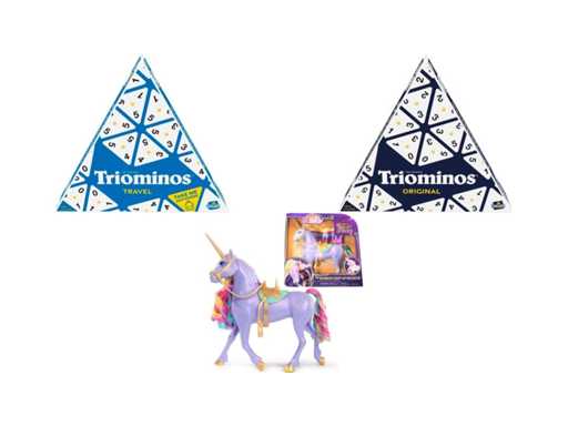 Triominos Travel - Travel Game + Goliath Triominos Original - Board Game - Strategy Game + Unicorn Academy - Unicorn Wildstar - with rainbow light, sound and music, detachable bridle and saddle