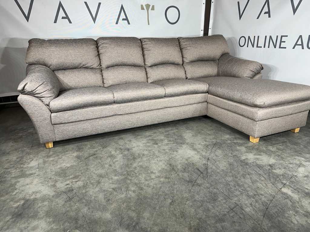 Hjort Knudsen - Corner sofa with lounge, liver fabric, wooden legs