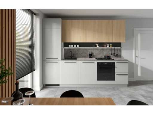 Keukenopstelling Milino Medium A 285 cm grijs/eik met werkblad 