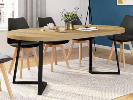 Uitschuifbare ronde eettafelhout en zwart Ø110-200cm