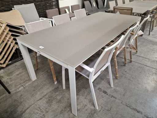 Castle-Line - Alu Tuintafel Carlo Wit Mat 220 x 100cm + Taupe Gehard Glas