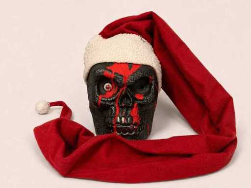 Teschio di Halloween con il Cappello di Babbo Natale