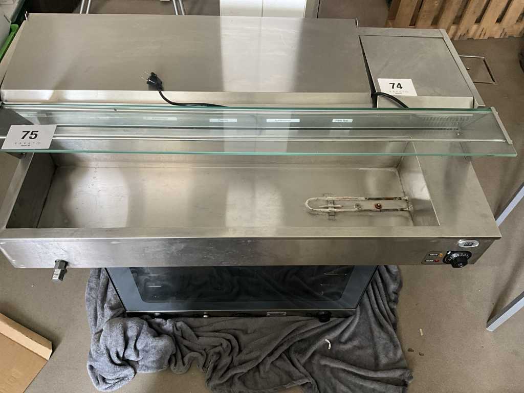 Stainless steel bain-marie with display case, size approx. 122 x 37 x 32cm