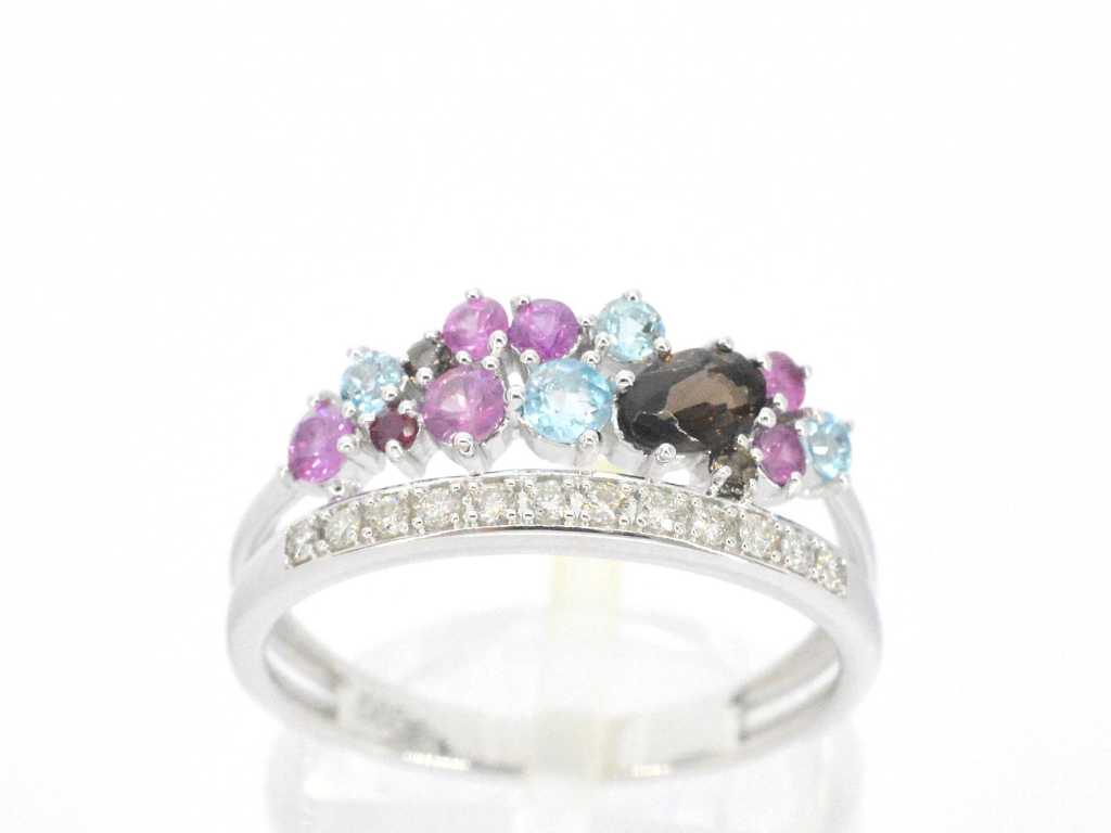 Witgouden ring met diamanten en prachtige edelstenen