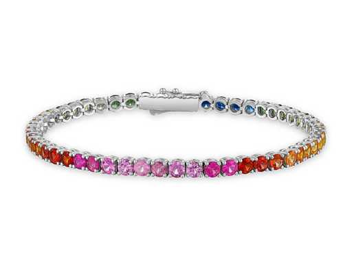 Magnifieke Luxe Natuurlijke Multi-Color Saffierarmband 8,72 karaat in 18 karaat witgoud