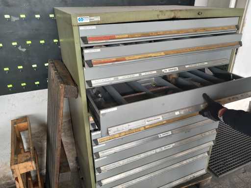 Industrieller Werkzeuggehäuse mit mehreren Schubladen (Schwerlast) mit Inhalt