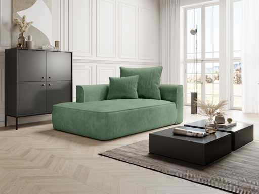 Left chaise longue in almond green corduroy