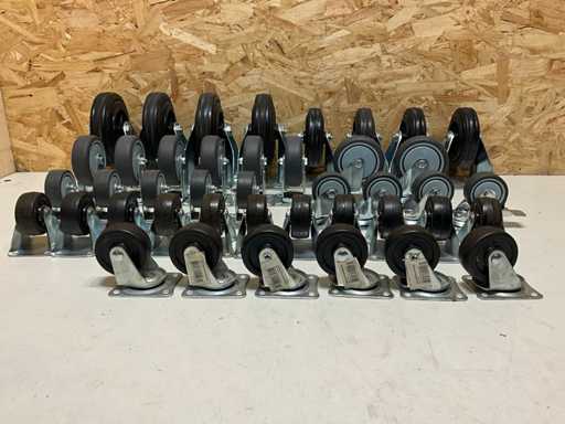 Partij diverse zwenk- en bokwielen (42x)