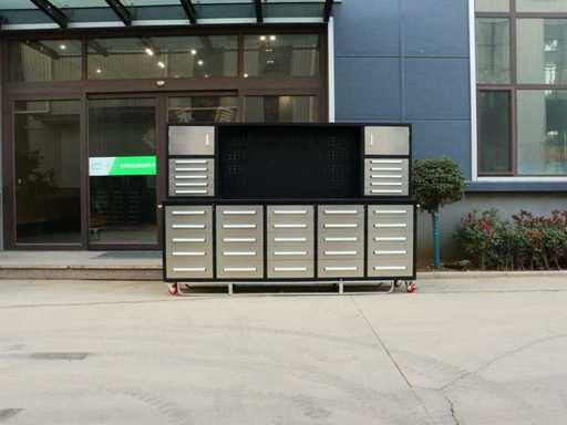 Rhino-Cross-Workbench H10ft-35D-01C Stainless Steel Workbench 35 drawers 2 doors