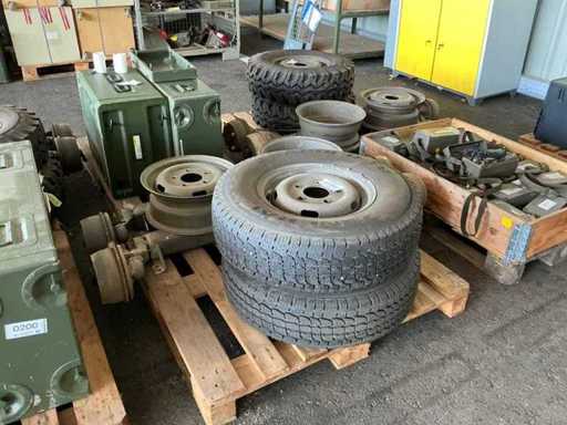 Trailer axles with rims and tires