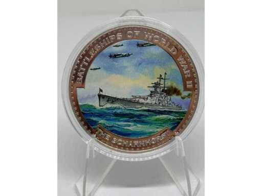 Argento Placcato e Colorato – Corazzate della Seconda Guerra Mondiale: La Scharnhorst – 5 Kwacha Malawi – 2009