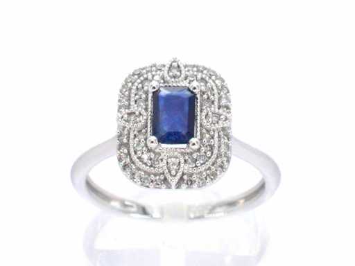 Witgouden design ring met saffier en diamanten