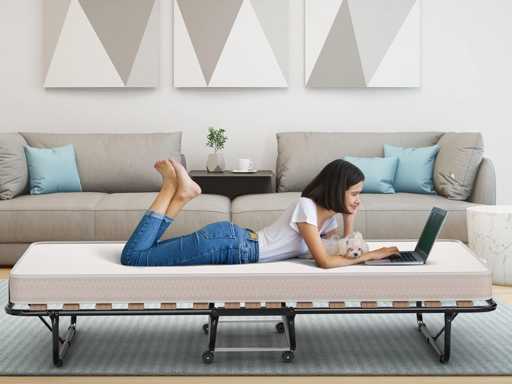 Folding Bed 1 Person Mattress 80x180CM, Adult Folding Bed with Memory Mattress 10 cm