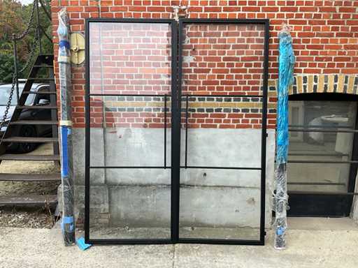 Industrial double steel door - transparent glass (RAL 9005)